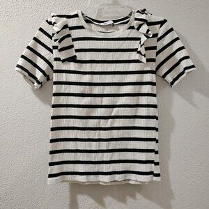 ZARA-M-KNIT TOP  STIRIPE BLACK AND CREAMY -SHOULDRS RUFFLES